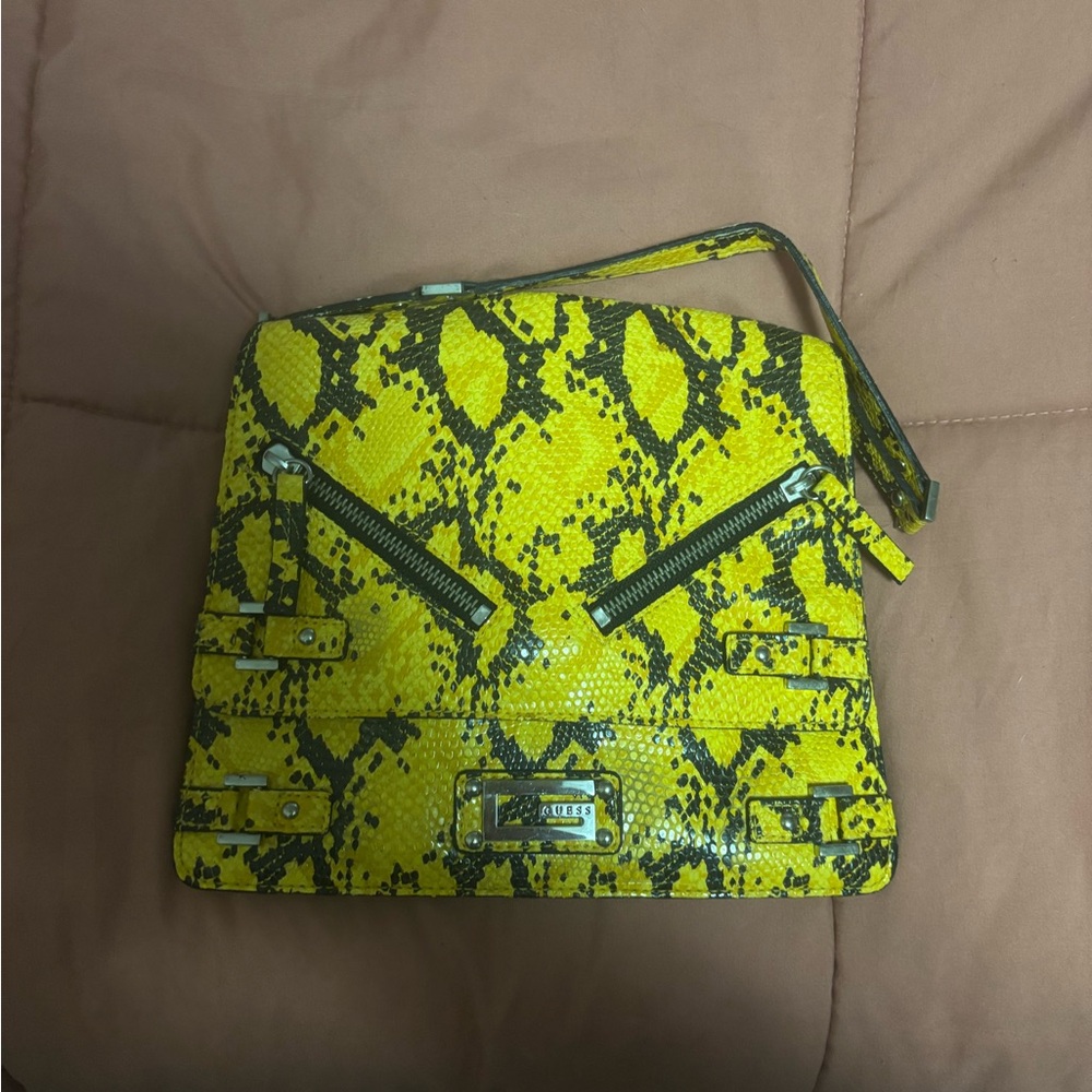 Guess Yellow Snake Print Clutch